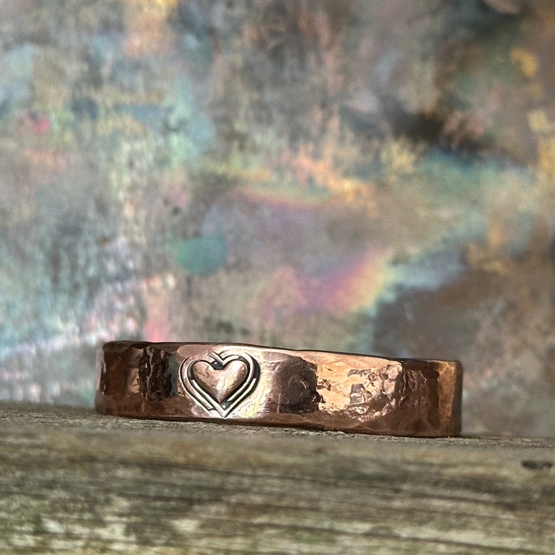 Heart Copper Cuff Bracelet, Valentines Day Gift for Her, Handmade Bracelet, Custom Made, Engraved, Solid Copper Bracelet image 6