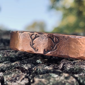 Deer Antler Engraved, Stag, Personalized Gifts, Hunter Bracelet, Outdoorman Gift, Woodsman Gift, Men's Copper Bracelet image 1
