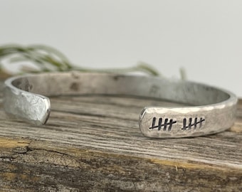 Aluminum 10 Year Anniversary Cuff Bracelet, Handmade Tally Mark Jewelry