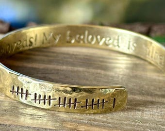 21st Anniversary Brass Bracelet: Hand-Engraved Tally Marks Cuff