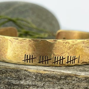 21st Anniversary Brass Bracelet: Hand-Engraved Tally Marks Cuff