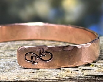 Infinity Bracelet, Monogrammed Copper Bracelet Man, Solid Copper Jewelry Personalized, 22nd Anniversary Gift for Her, 7th anniversary gift