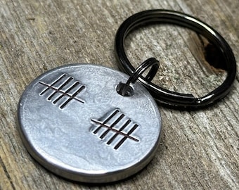 Custom Aluminum 10th Anniversary Keychain: Hand Stamped Tally Marks