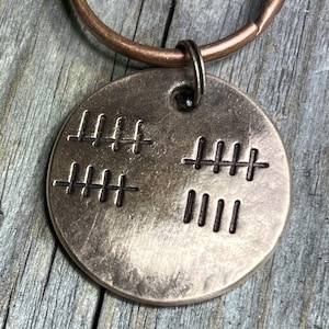 Handmade Bronze 19th Anniversary Keychain: Tally Mark Gift