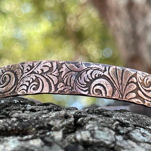 Handmade Copper Cuff Bracelet: Western Floral Engraved Design