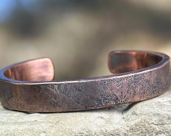 Heavyweight Concrete Finish Mens Copper Cuff Bracelet, Copper Anniversary Gift for Men