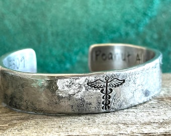 Medical Alert Bracelet- Solid Aluminum Emergency Bracelet 1/2” Wide Custom Engraved Medic Alert