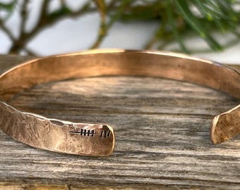 8th Anniversary Bronze Bracelet: Hand Engraved Tally Marks Cuff