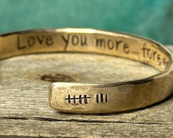 8th Anniversary Bronze Bracelet: Hand Engraved Tally Marks Cuff