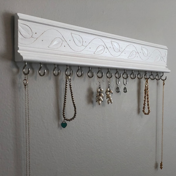 Wall Mounted Flower Designed Jewelry Organizer - Wood - Necklace Holder - Bracelet Holder - Ring Holder