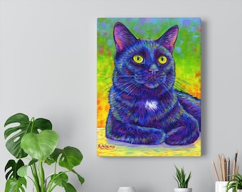 Impression sur toile chat noir chat mignon chaton arc-en-ciel coloré Art mural