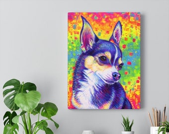 Impression d'art mural psychédélique arc-en-ciel mignon chihuahua chien pop art toile
