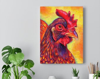 Colorful Rhode Island Red Chicken Cute Farm Animals Hen Canvas Wall Art Print