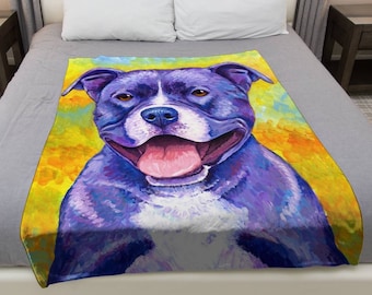 Pitbull Terrier violet énergique, Pitbull mignon arc-en-ciel pour chien du Staffordshire, Pop Art, jeté en peluche polaire velours, simple et double face