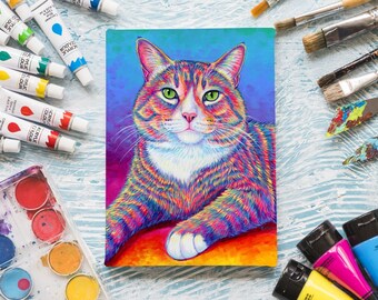 18" x 24" Custom Colorful Pet Portrait Pop Art Hand Painted Acrylic Painting on Stretched Canvas Dog Cat Memorial From Your Photo