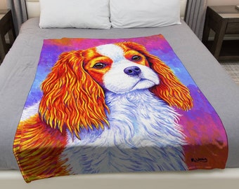 Colorful Cavalier King Charles Spaniel Cute Rainbow Dog Pop Art Plush Fleece Velveteen Microfiber Throw Blanket Single and Double Sided