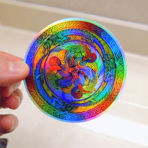 Psychedelic Dragons Rainbow Mandala Trippy Holographic Vinyl Stickers image 1