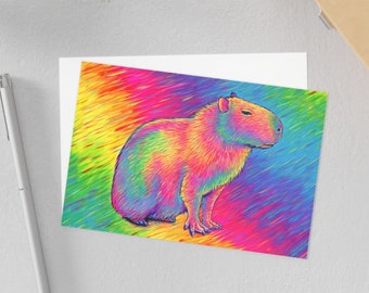 Rainbow Capybara Cute Colorful Psychedelic Rodent Animal Art Postcard Mini Art Print