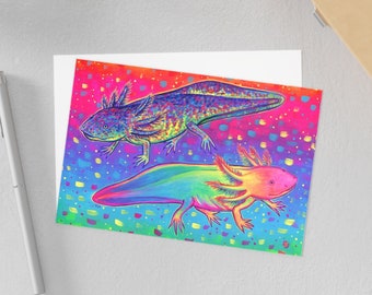 Rainbow Axolotl Psychedelic Salamander Trippy Amphibian Cute Animals Art Postcard Mini Art Print