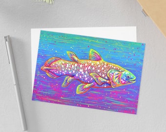 Rainbow Coelacanth Psychedelic Fish Trippy Animal Art Postcard Mini Art Print