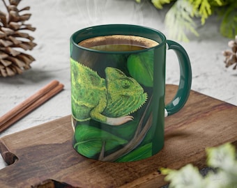 Female Piebald Veiled Chameleon Lizard Reptile Art Colorful Accent Coffee Mugs 11oz