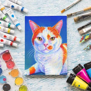 12" x 16" Custom Colorful Pet Portrait Pop Art Hand Painted Acrylic Painting on Stretched Canvas Dog Cat Memorial From Your Photo
