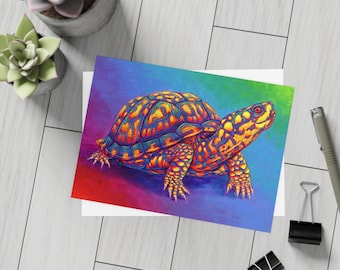 Rainbow Eastern Box Turtle Colorful Tortoise Psychedelic Reptile Art Postcard Mini Art Print