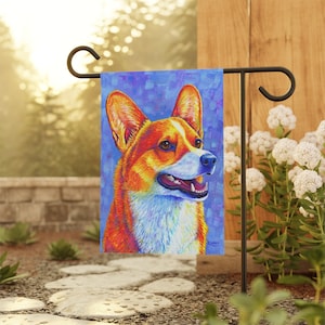 Colorful Rainbow Pembroke Welsh Corgi Cute Dog Art Garden Flag & House Banner Yard Décor