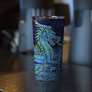 Chinese Azure Dragon Stainless Steel Travel Mug Tumbler 20oz