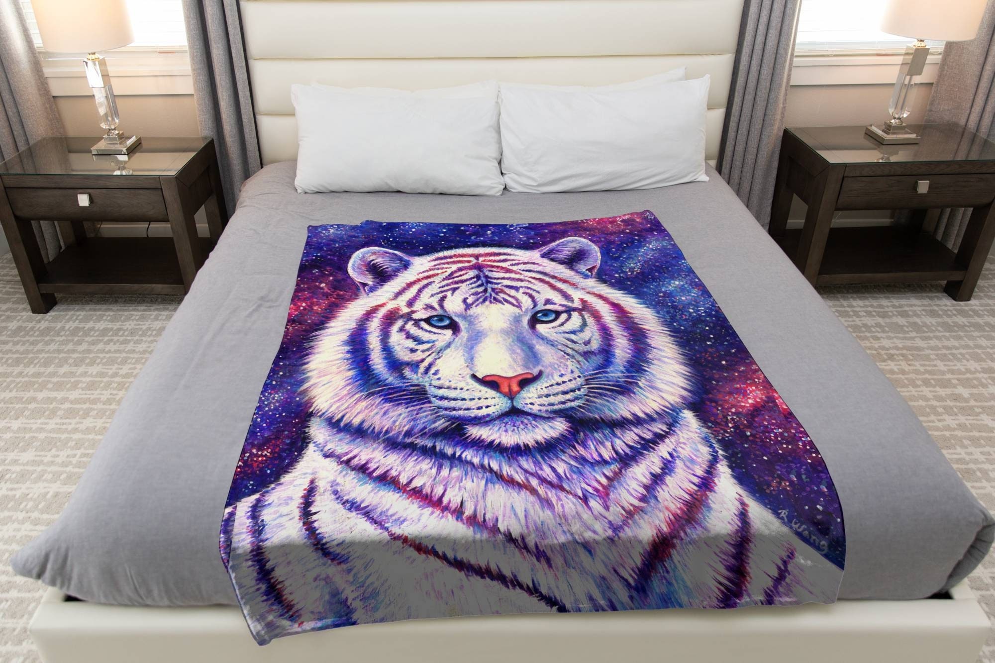 Cosmic White Tiger Galaxy Stars Colorful Rainbow Fantasy Art Plush Fleece Velveteen Microfiber Throw Blanket Etsy