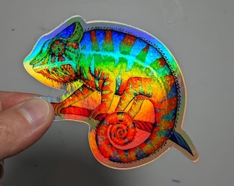 Psychedelic Rainbow Panther Chameleon Trippy Lizard Hippie Reptile Holographic Vinyl Stickers