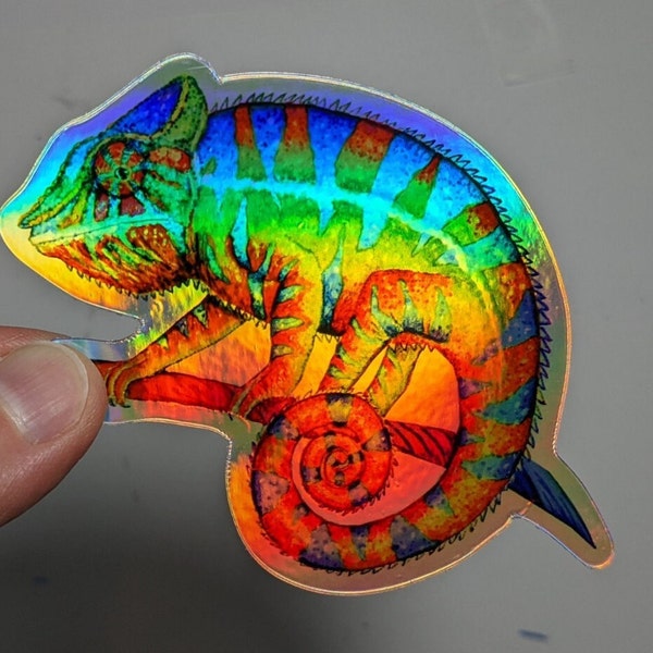 Psychedelic Rainbow Panther Chameleon Trippy Lizard Hippie Reptile Holographic Vinyl Stickers