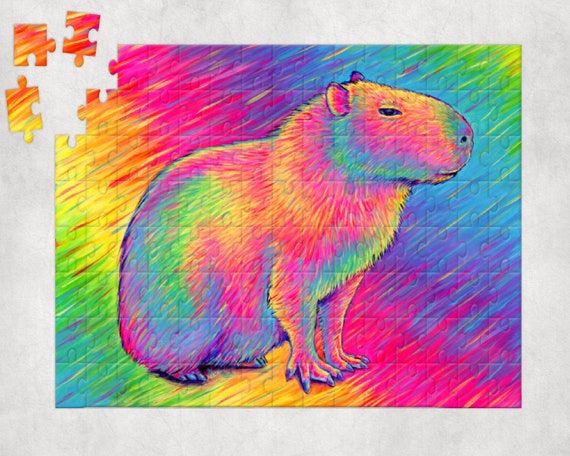 Psychedelic Rainbow Cute Capybara Trippy Art Jigsaw Puzzle (120