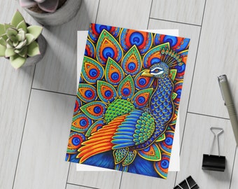 Colorful Paisley Peacock Rainbow Bird Art Postcard Mini Art Print