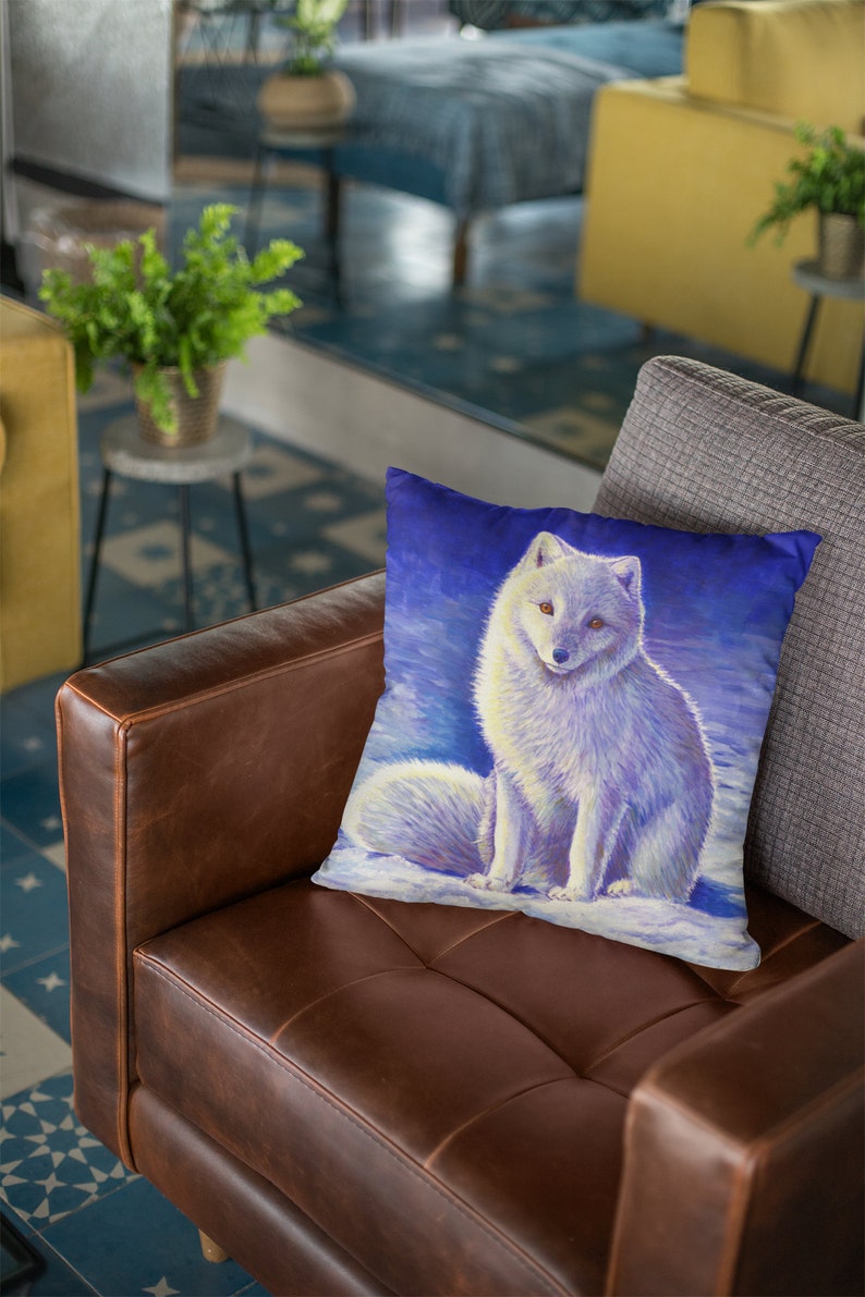 Cute Colorful White Arctic Fox Winter Snow Polyester Square Throw Pillow image 7