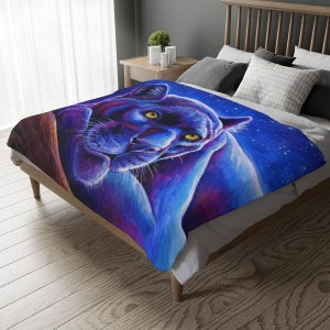 Colorful Fantasy Rainbow Psychedelic Black Leopard Night Stars Panther Plush Fleece Blanket