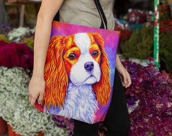 Colorful Cavalier King Charles Spaniel Rainbow Dog Pop Art Tote Bag