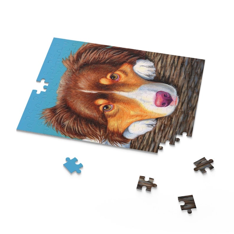 Red Tricolor Australian Shepherd Cute Dog Art Jigsaw Puzzle 120, 252, 500-Piece image 3