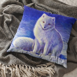 Cute Colorful White Arctic Fox Winter Snow Polyester Square Throw Pillow image 1