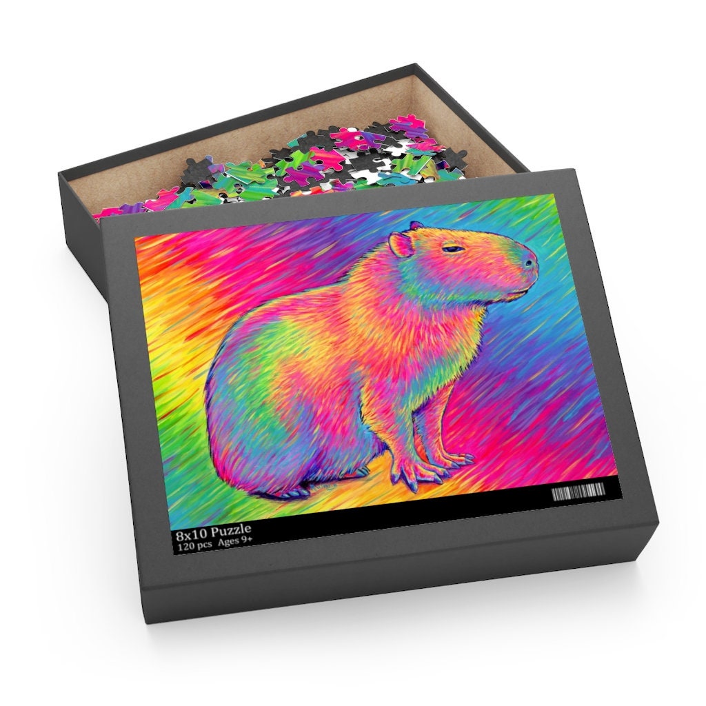 Psychedelic Rainbow Cute Capybara Trippy Art Jigsaw Puzzle (120