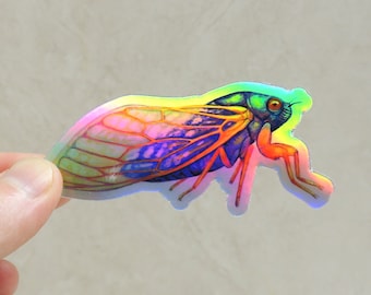 Rainbow Cicada Psychedelic Bugs Trippy Insect Colorful Pop Art Decals Holographic Vinyl Stickers