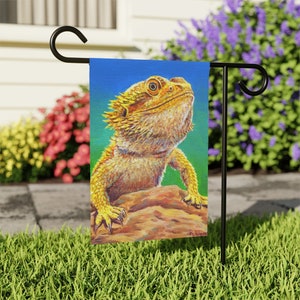 Colorful Bearded Dragon Cute Lizard Pet Reptile Art Garden Flag & House Banner Yard Décor 12'' × 18''