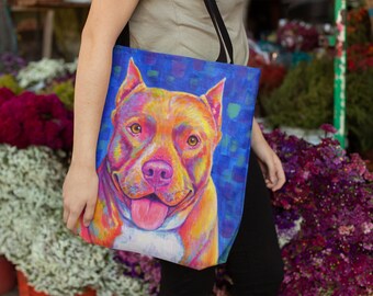 Arc-en-ciel coloré Staffordshire Pitbull Pitbull Terrier Mignon Pittie Dog Pop Art Tote bag