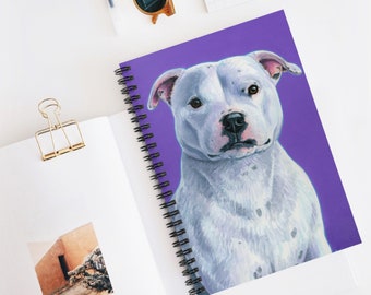 White Staffordshire Bull Terrier Cute Purple Staffie Dog Staffy Pet Art Spiral Notebook