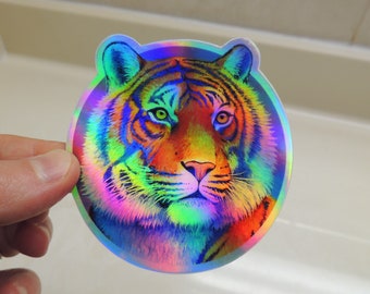 Colorful Rainbow Bengal Tiger Holographic Vinyl Sticker