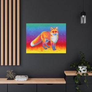 Psychedelic Rainbow Cute Red Fox Pop Art Stretched Canvas Wall Art Print image 4