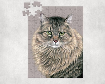 Longhair Brown Tabby Maine Coon Siberian Norwegian Forest Cat Jigsaw Puzzle (120, 252, 500-Piece)