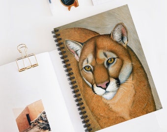 Cougar Mountain Lion Wild Feline Art Spiral Notebook Journal