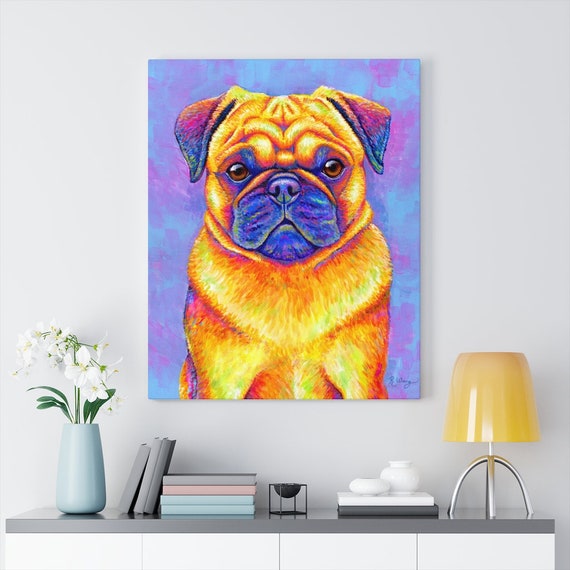 Colorful Rainbow Pug Dog Stretched Canvas Art Print Wall Art | Etsy