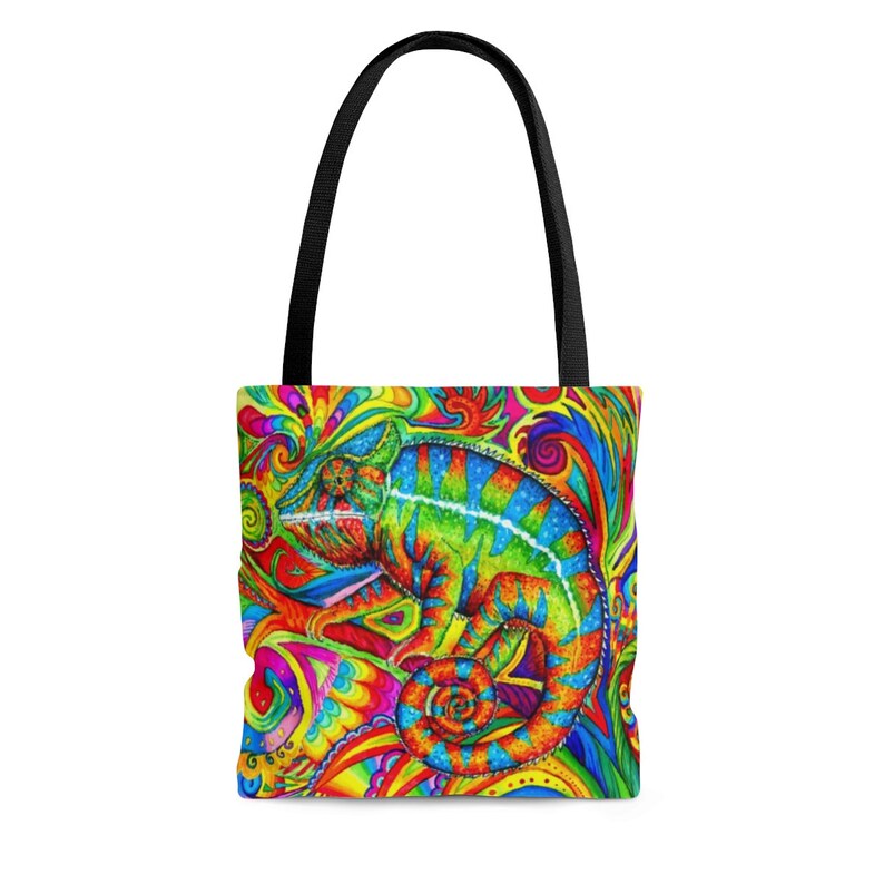 Psychedelic Chameleon Rainbow Lizard Colorful Tote Bag